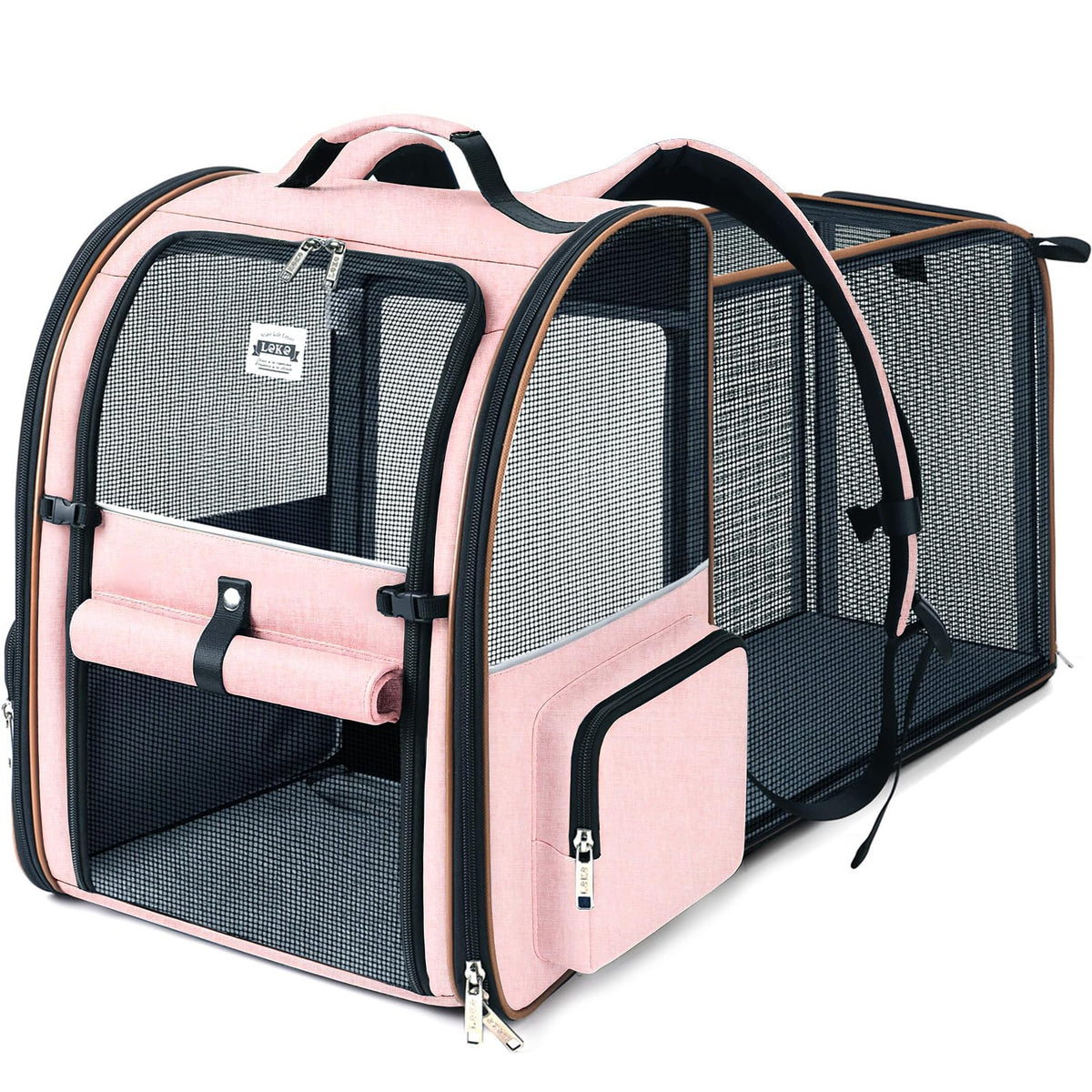 Lekebobor Large Cat Backpack Carrier Expandable Pet Carrier Backpack for Small Dogs Medium Cats Fit Up to 18 Lbs, Dog Backpack Carrier, Foldable Puppy Backpack Carrier for Travel, Black