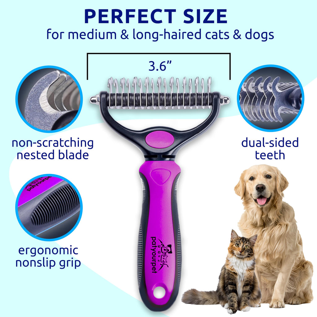 Pat Your Pet Deshedding Dog Brush For Shedding – Cat Brushes For Indoor Cats, Double-Sided Cat Brush Deshedding & Grooming Tool For Long Haired And Short Haired Dogs, Skin-Friendly