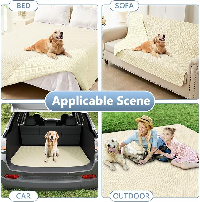 hyha Waterproof Dog Blanket, Soft Dog Bed Cover Pet Blankets, Waterproof Sofa Couch Cover for Dogs Washable, Reversible Pet Couch Covers for Sofa Furniture (40x70 Inch, Beige/Beige)