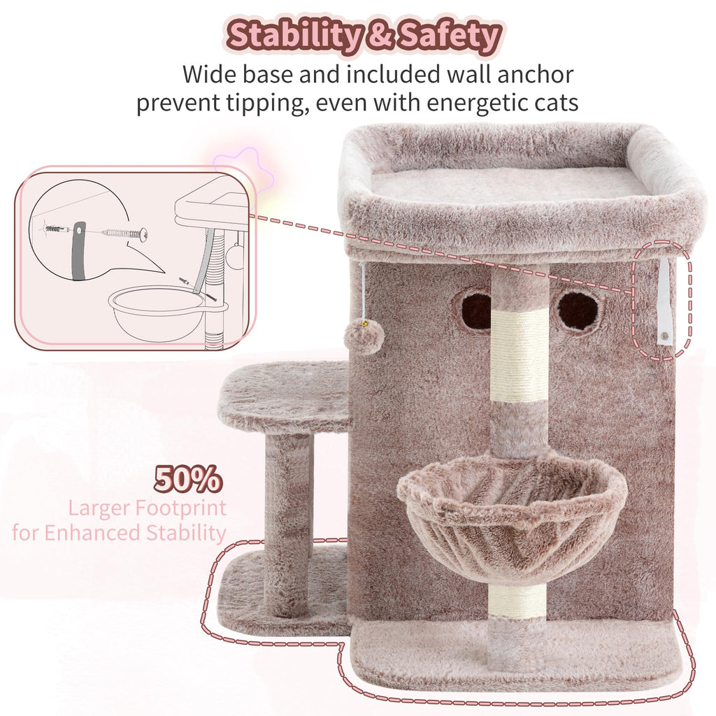 Heybly 25.6" Cat Tree for Large Cats with Big Perch & Dual Condos HCT204SMU