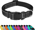 PWOD Reflective Dog Collar, Adjustable Soft Neoprene Padded Nylon Pet Collars with Buckle for Medium Dogs, Black,M