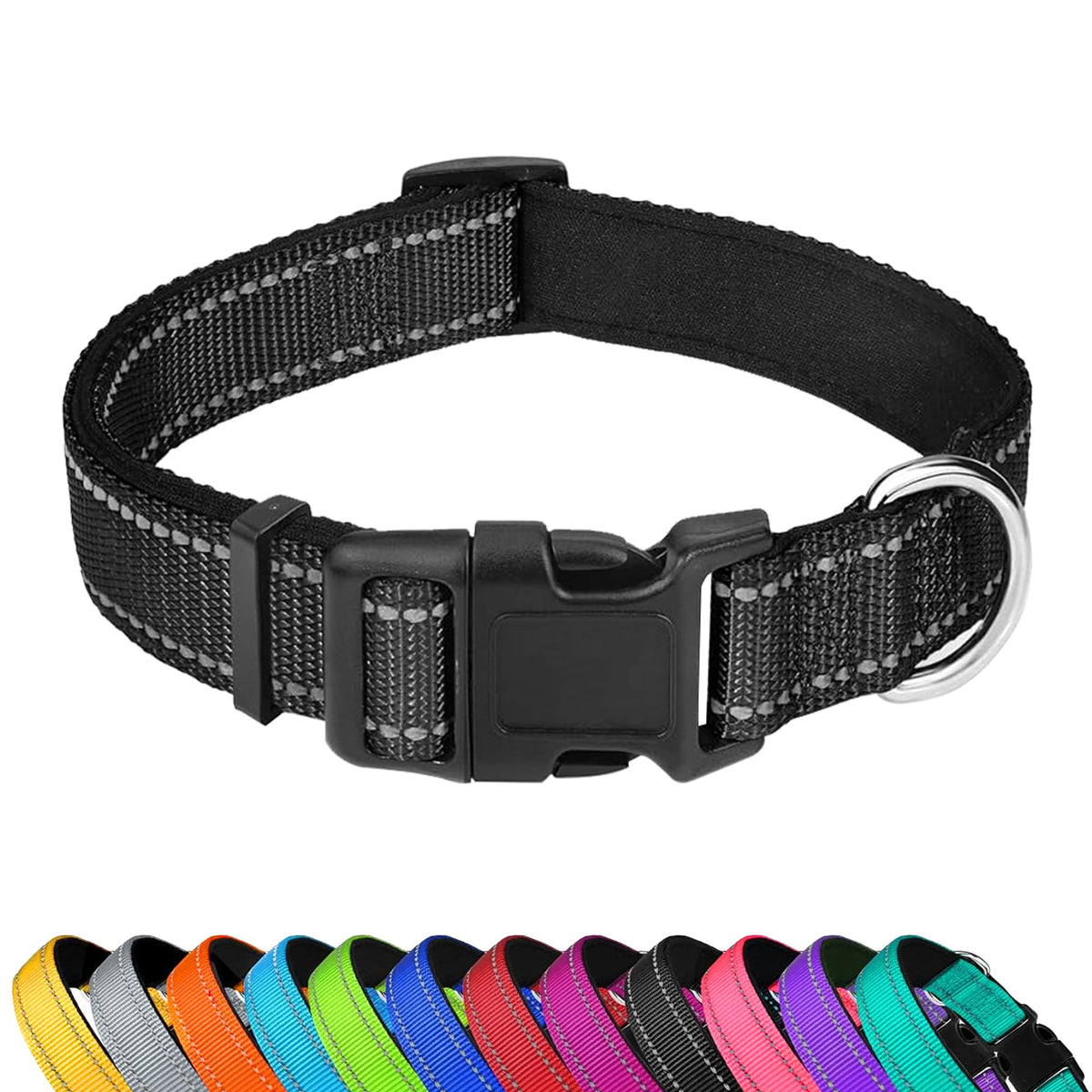 PWOD Reflective Dog Collar, Adjustable Soft Neoprene Padded,Light Pink,S