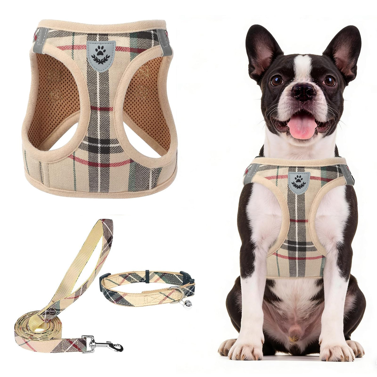 PUPTECK Christmas Dog Harness, Collar and Leash Set No Pull for Small Sized