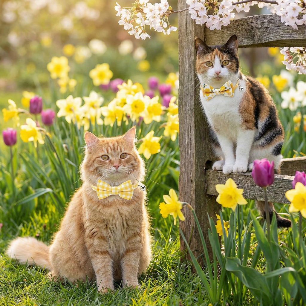 10 Pcs Spring Cat Collar Breakaway with Bow Tie and Bell (Flower)