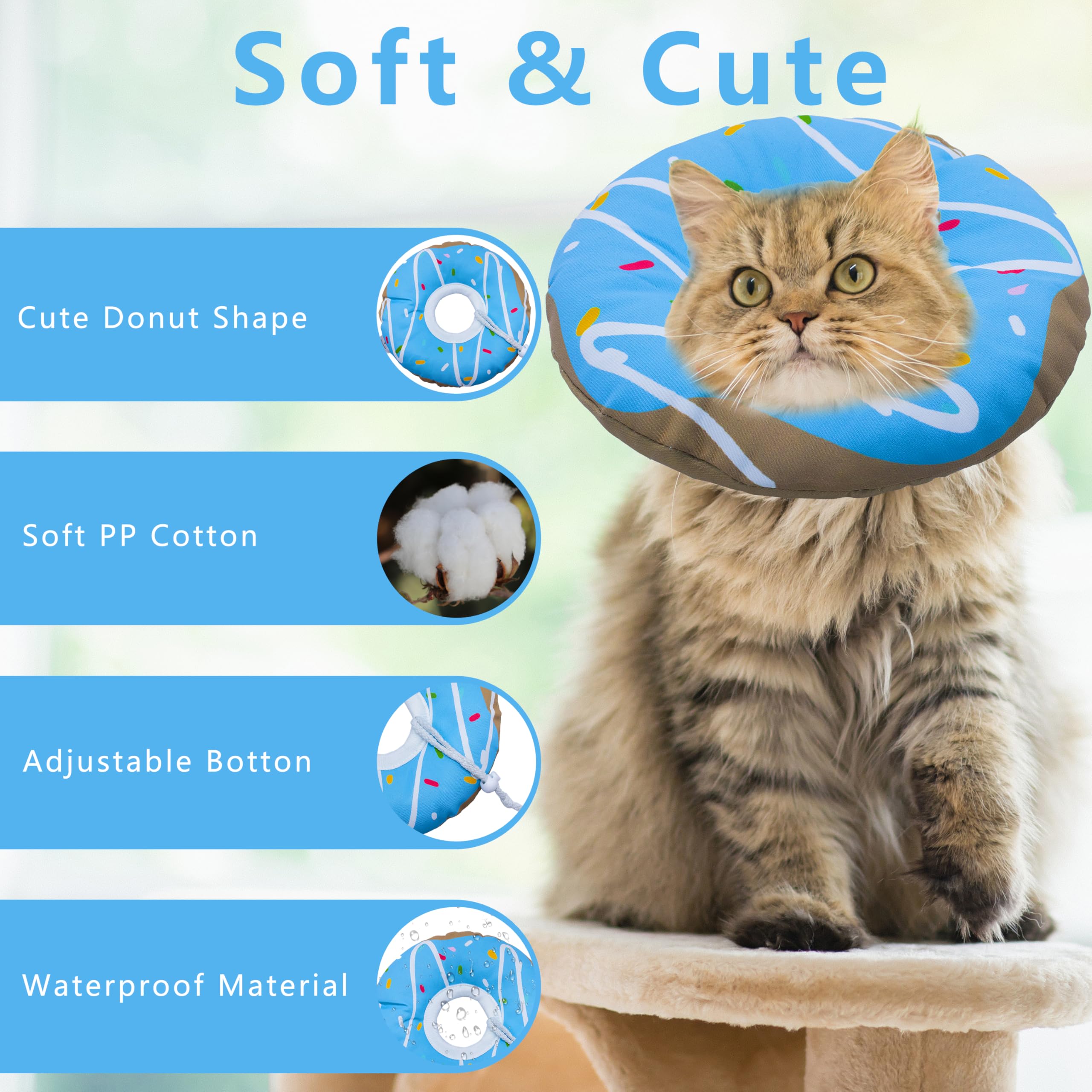 Seyezo Cat Cone Collar Soft, Adjustable Cat Recovery Cone, Waterproof Blue