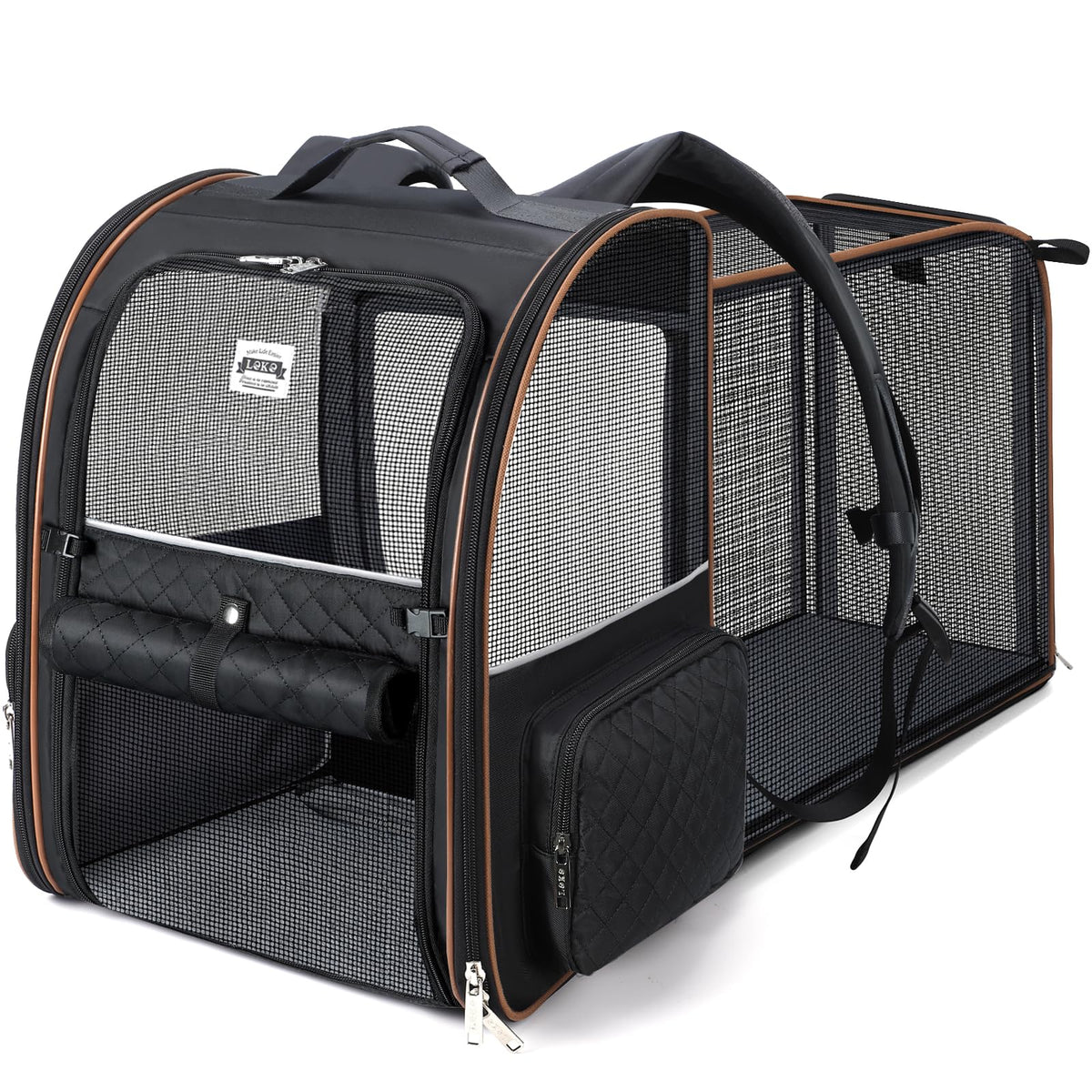 Lekebobor Large Cat Backpack Carrier Expandable Pet Carrier Backpack for Small Dogs Medium Cats Fit Up to 18 Lbs, Dog Backpack Carrier, Foldable Puppy Backpack Carrier for Travel, Black