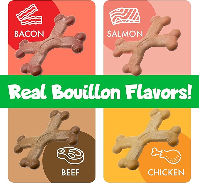 Chew’EMS X Bone Dog Chew Toy for Aggressive Chewers – Long-Lasting Chicken Flavor Nylon Bone – Durable, Rawhide-Free Dental Toy - Large Size – Made in USA