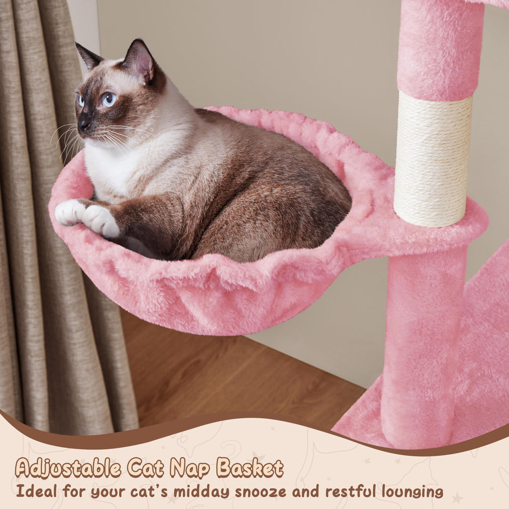 Yaheetech 63.5″ H Cat Tree, Multi Level Cat Tree Condo with Basket Hammock Scratching Post, Cat Furniture for Indoor Cats