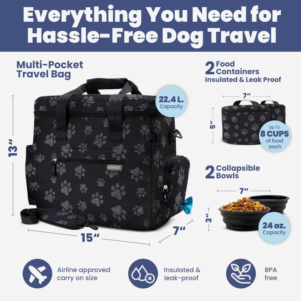 Rubyloo Original Doggy Bag™ Dog Travel Bag for Supplies with Travel Bowls