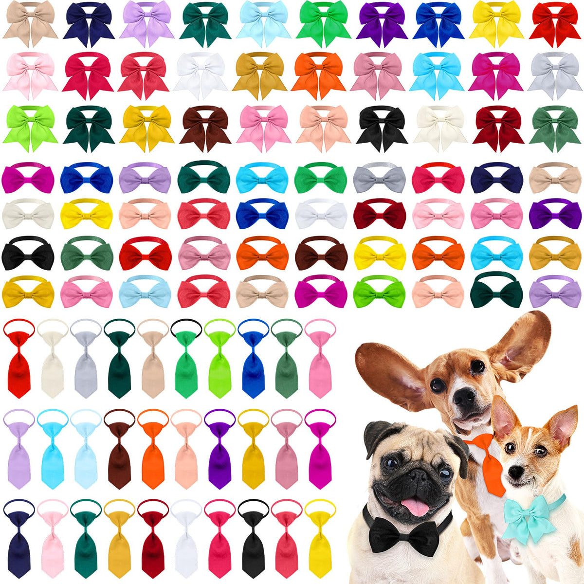 100 Pieces Adjustable Dog Bow Tie Collar Set, Flamingo