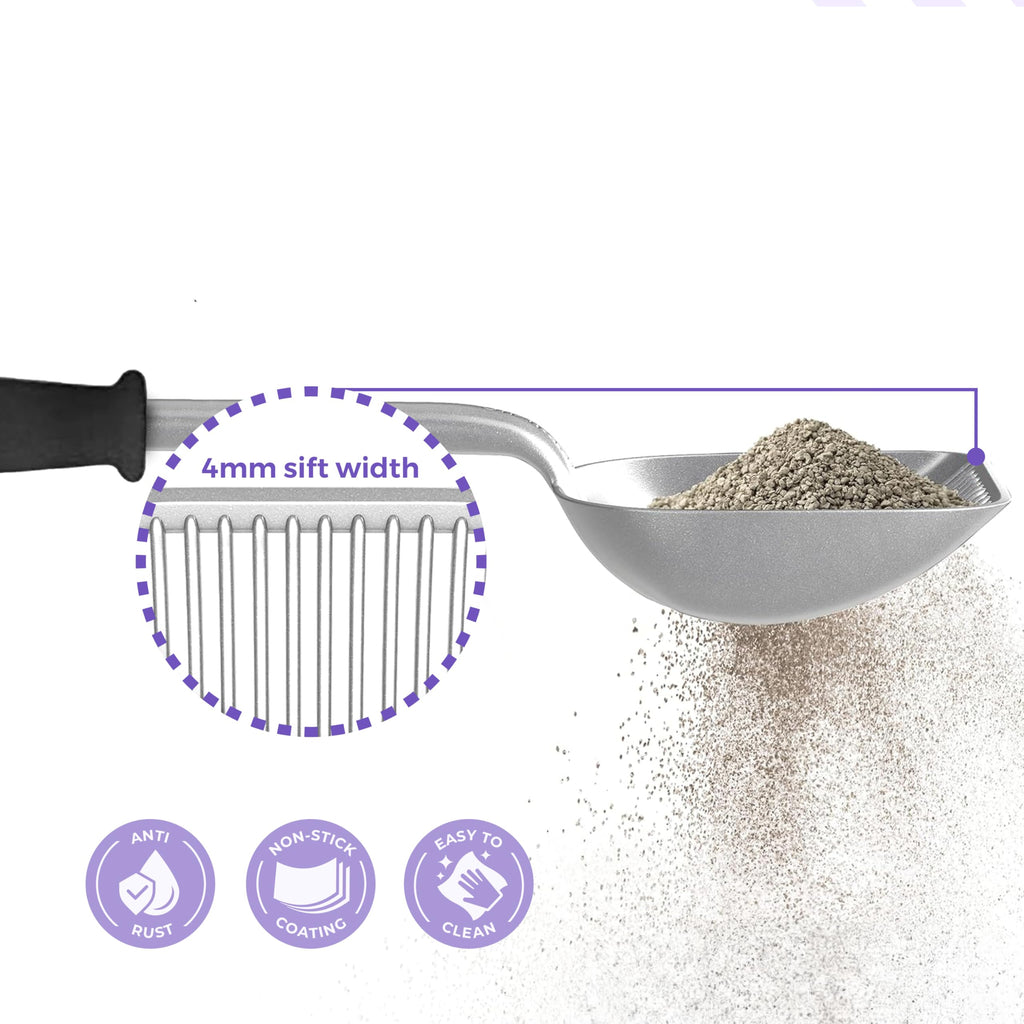 iPrimio Metal Cat Litter Scoop, Non Stick Plated, Long 17" Handle, Silver