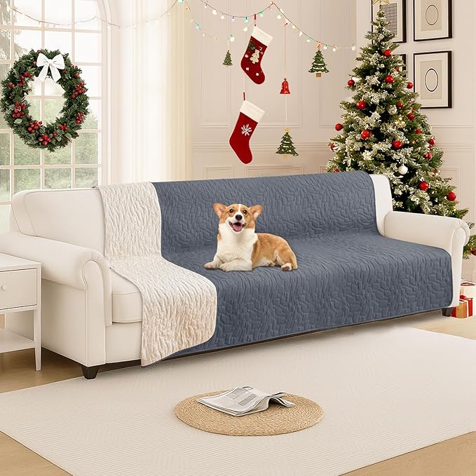 Waterproof Dog Bed Cover Pet Blanket, Soft Couch Cover for Dogs Washable, Non-Slip Dog Blanket Protect Furniture Couch Sofa Car for Puppy Large Dogs Cat (82x120 Inch, Dark Grey)