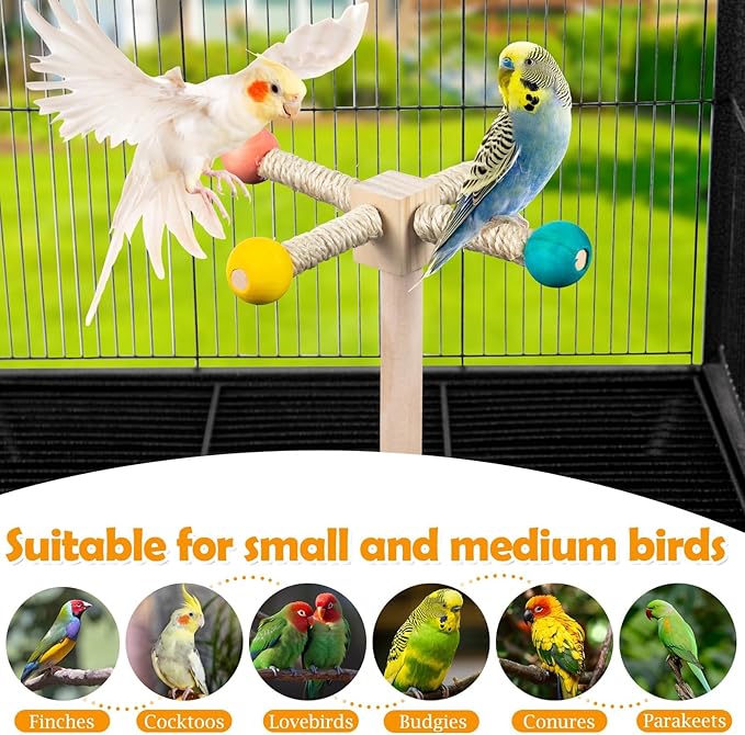 FrgKbTm Rotating Bird Perches Toy, Interactive Spinning Parrot Parakeet Toys, Wooden Exercise Stand Bird Cage Accessories for Budgies,Cockatiels,Small Birds