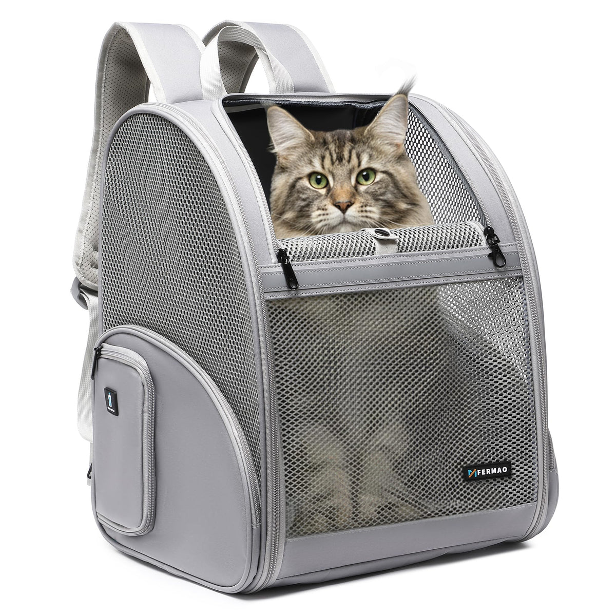Cat Backpack Carrier for Small Dogs and Medium cat Puppy Kitten Bunny Pet Carrier Backpack Collapsible with Fully Ventilated Mesh with Safety Leash (Khaki, 12.9" L x 10.62" W x 15.5" H - M)