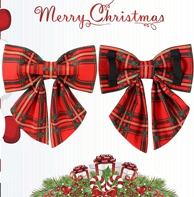 Christmas Dog Collar with Bow Tie, Cotton Christmas Plaid Collar for Medium Girl Boy Dog,Red &Green Plaid Dog Collar Bowtie with Durable Metal Buckle,Adorable Pet Collar, XS, Neck 8-12in