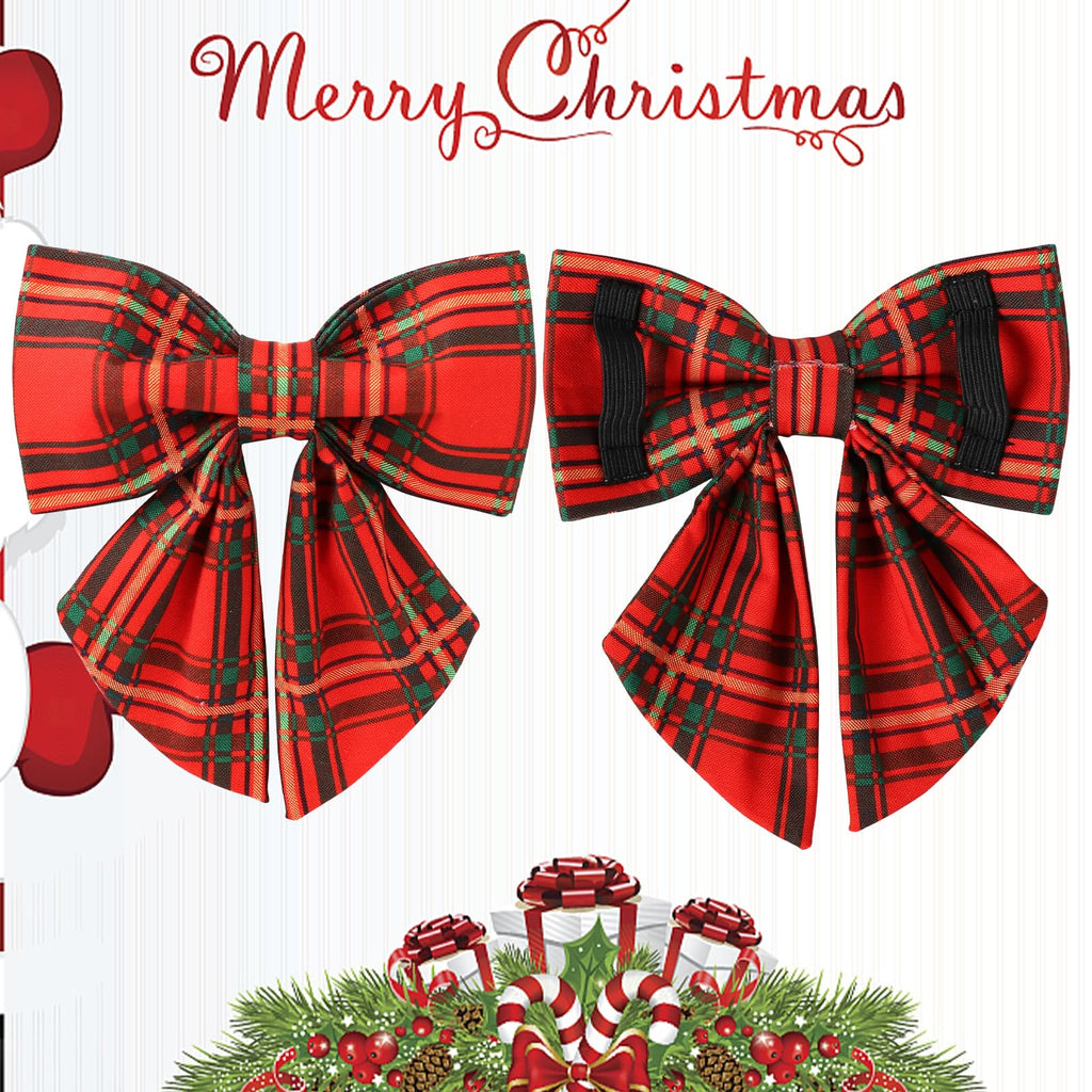 UP URARA PUP Christmas Dog Collar with Bow Tie, Cotton Christmas Plaid Collar for Medium Girl Boy Dog,Red &Green Plaid Dog Collar Bowtie with Durable Metal Buckle,Adorable Pet Collar,L