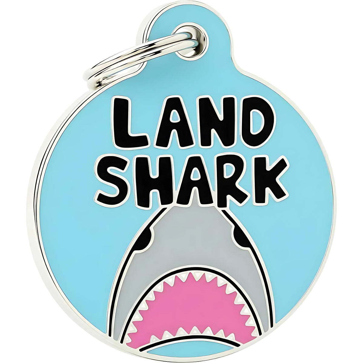 Bad Tags Personalized Dog and Cat ID Tags in 25+ Designs and 2 Sizes - 5 Lines of Custom Engraved Text - Funny Cute Personalized Pet Tags (Land Shark, Large (1.25 inch))