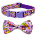 Easter Dog Collar with Bow Tie Set, Adjustable Purple Bunny and Carrot Pattern Pet Collar, Cute Spring Flower Holiday Neckwear for Small, Medium, and Large Dogs