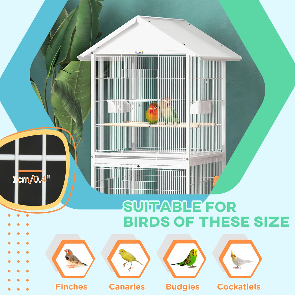 PawHut Wrought Metal Bird Cage Feeder with Rolling Stand Doors 67" H White