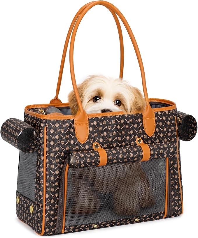 Minsong Fashion Pet Carrier Purse for Small Cat and Dog, Luxury Pu Soft-Sided Tote Bag with Large Pockets for Dogs and Puppies (Pink