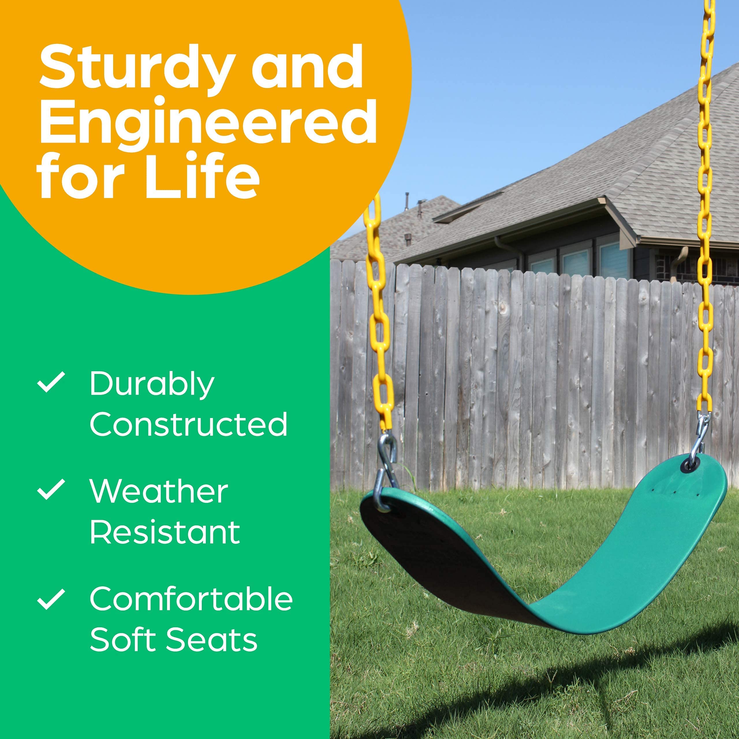 Jungle Gym Kingdom Swing for Outdoor Swing Set - Swing Seat Replacement Kit with Heavy Duty Chains - Backyard Swingset Playground Accessories for Kids - Green, 1 Pack