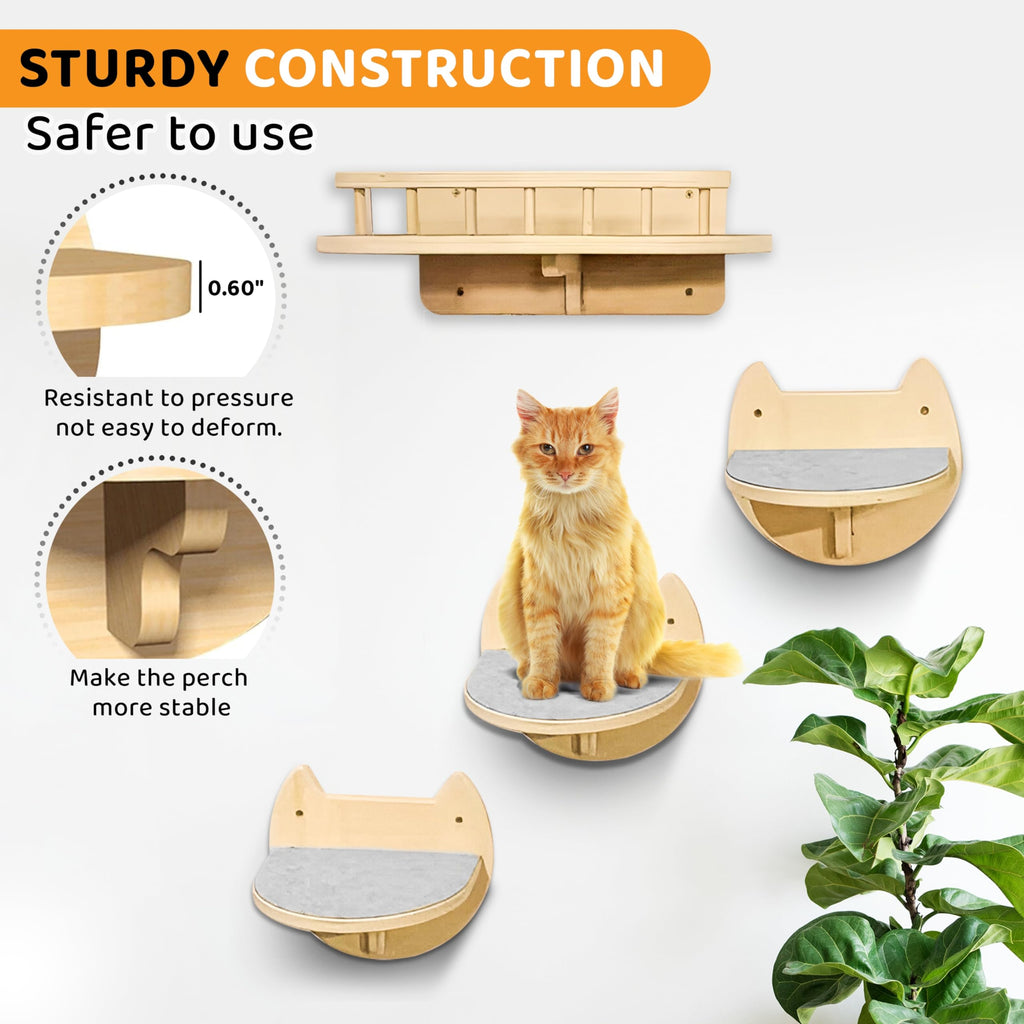 BUOGA Cat Wall Shelves, Floating Bed with 3 Cat Wall Steps - Natural