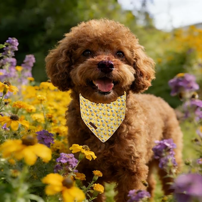 Lionet Paws Spring Summer Bee Dog Bandana Washable Cotton Handkerchief Scarf Triangle Yellow Bandana for Small Medium Dogs Girl Boy