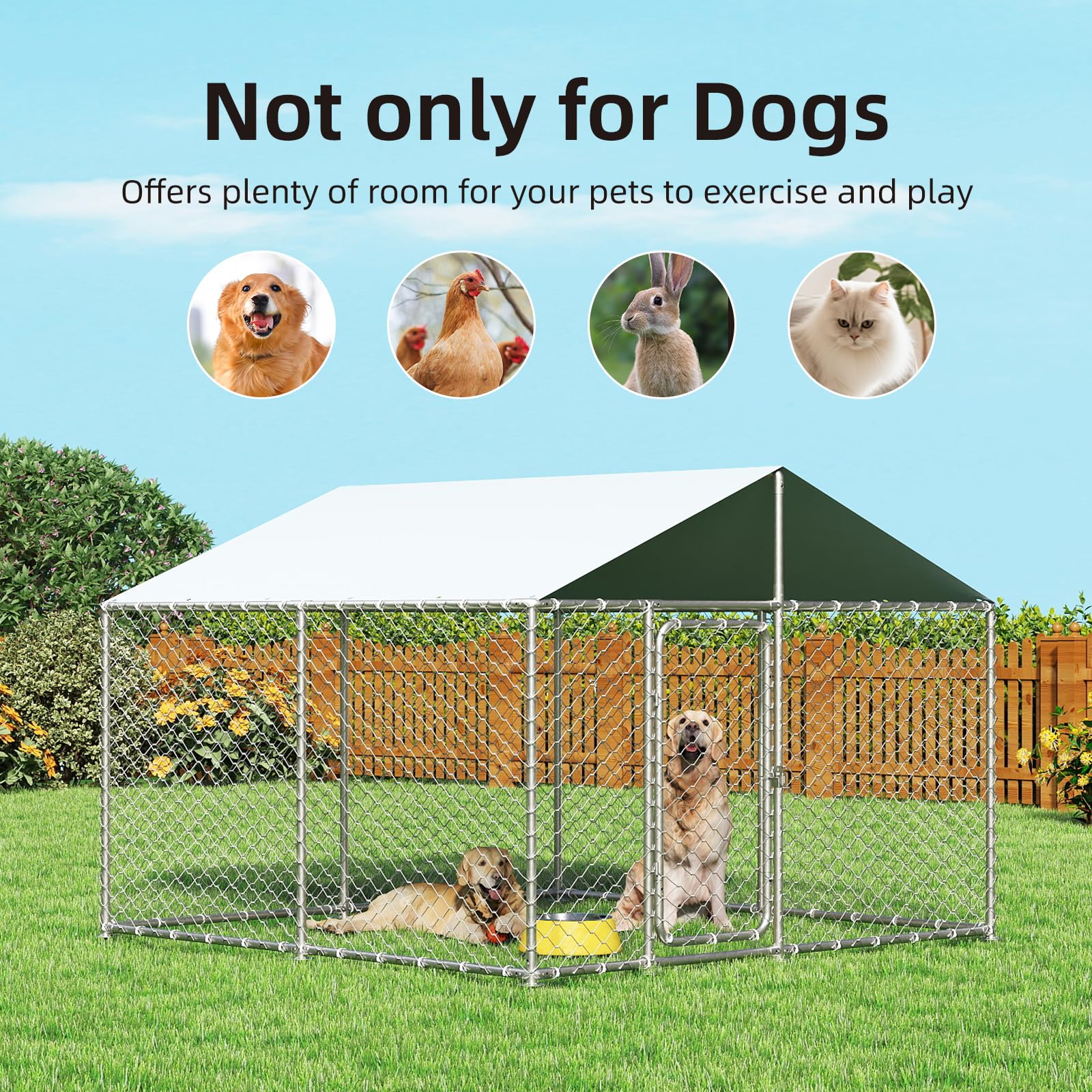 Docagt 7.8'x7.8' Large Outdoor Dog Kennel, Heavy Duty Dog Enclosure with Roof, Weather Resistant Cover and Security Lock(93"x93")