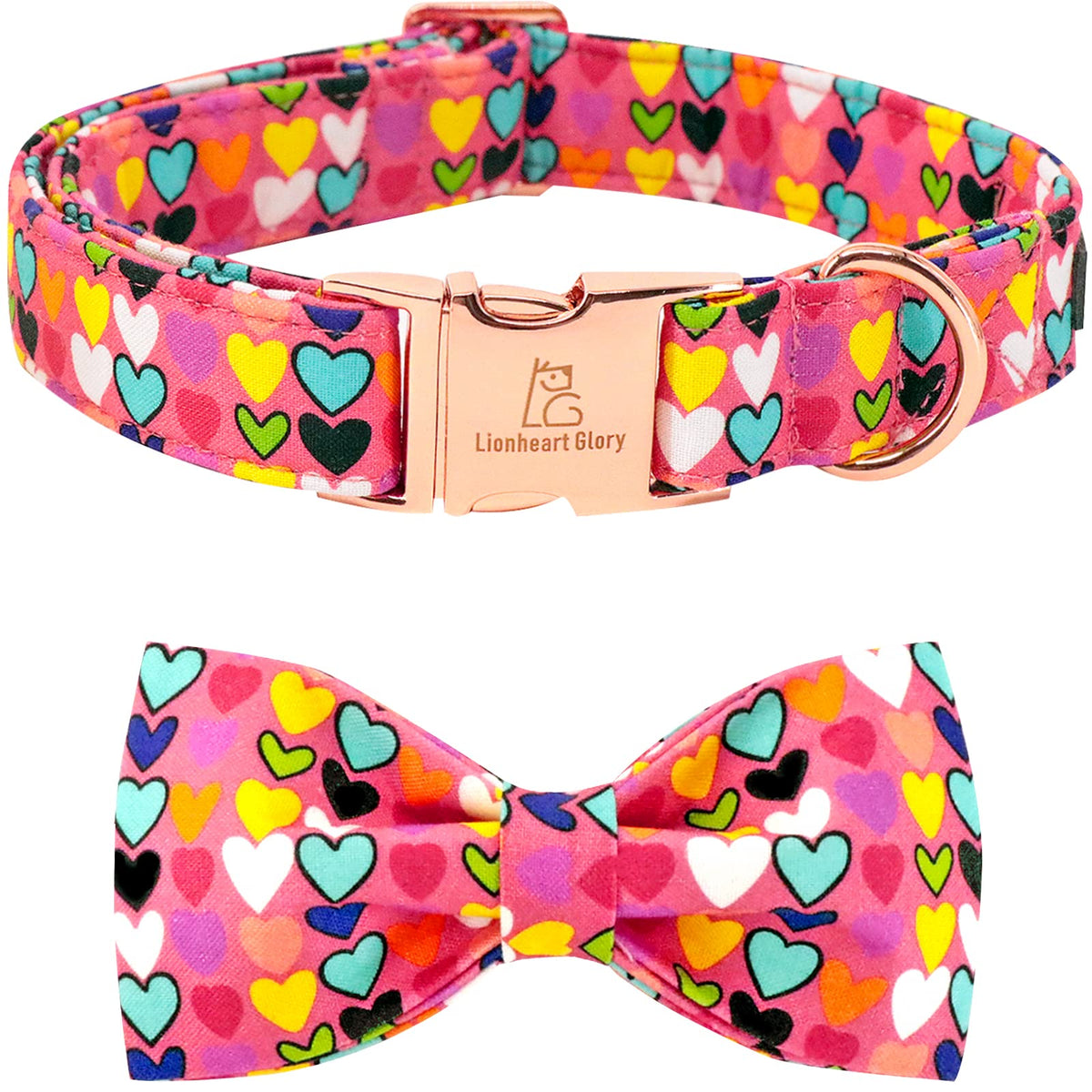 Lionheart glory Dog Bow Collar Valentine's Day Dog Collar for Medium Dogs, Hearts Dog Collars with Bowtie Spring Dog Collar Pet Collar Bows
