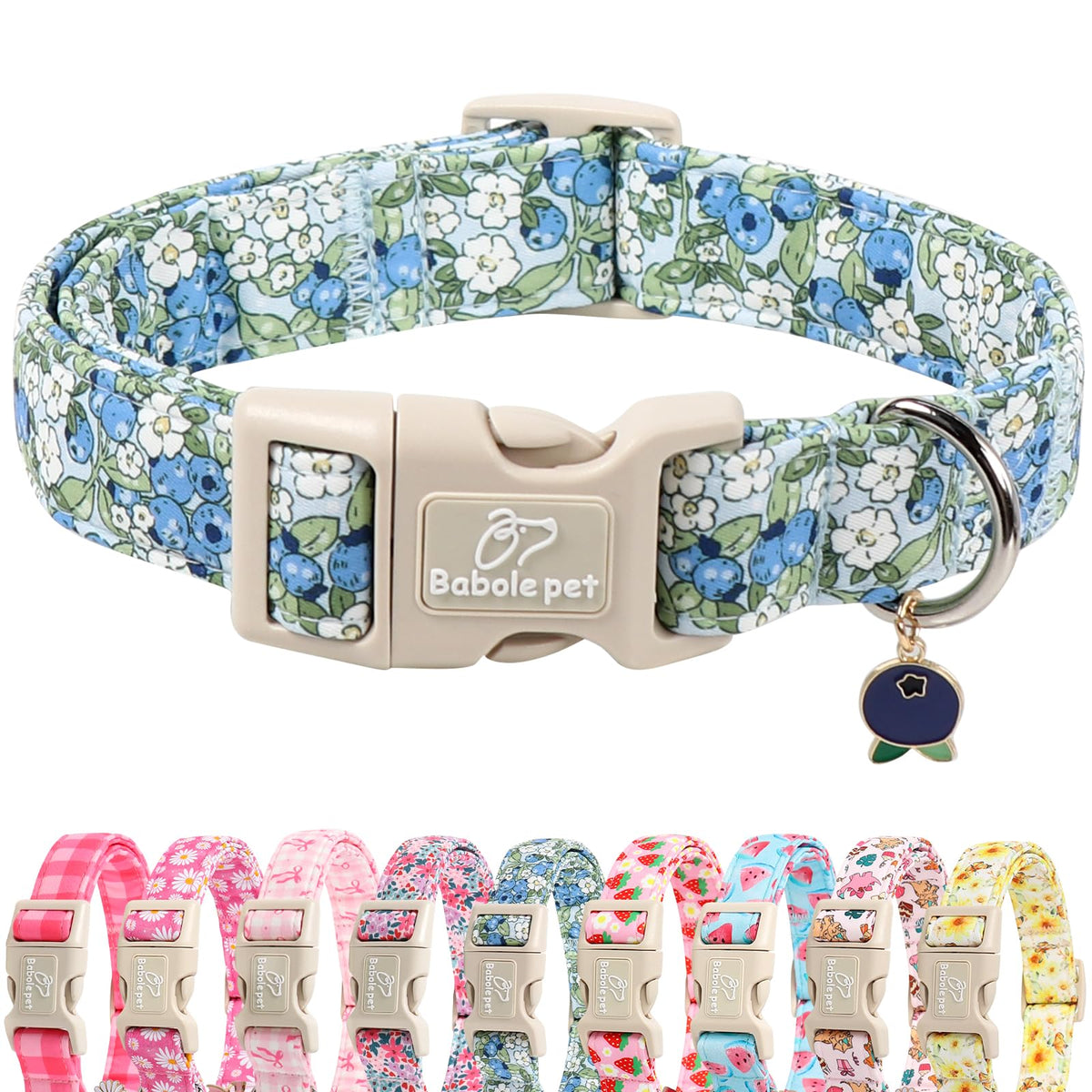 Babole Pet St Patricks Day Dog Collar for Medium Dogs - Lucky Flower Shamrock Green Dog Collars, Cute Irish Clover Puppy Collar with Quick Release Buckle for Girls&Boys Dogs M