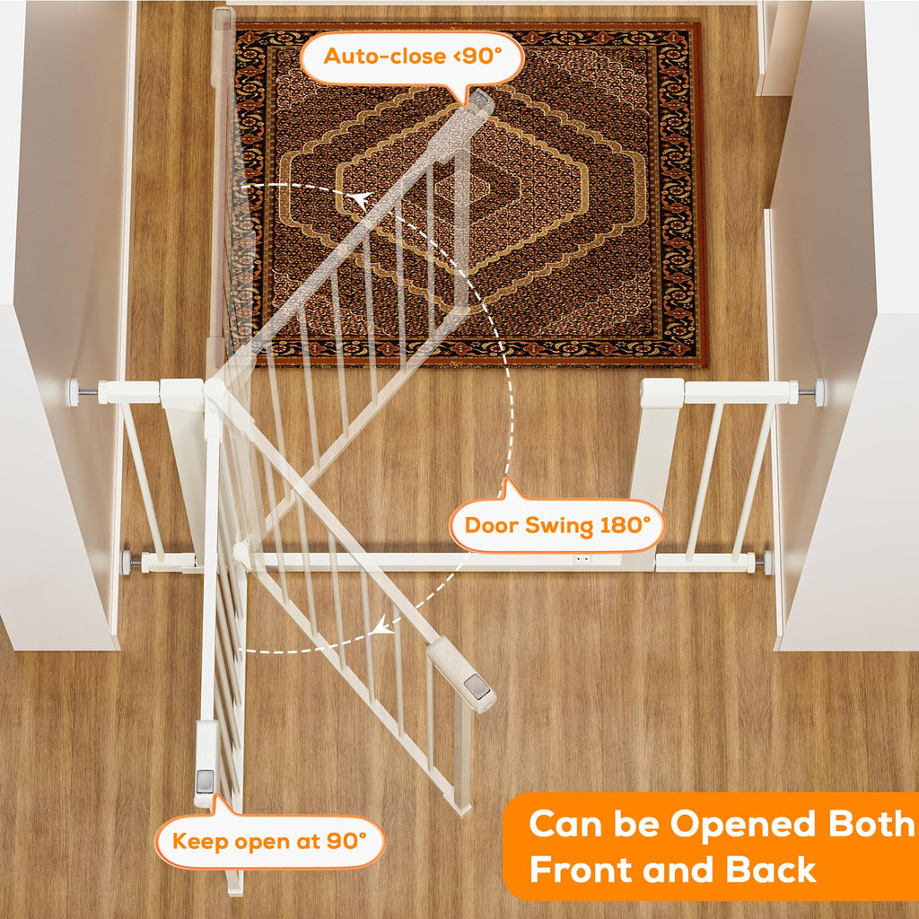 MUTAK 29.5-54.2" Magnetic Baby Gate for Stairs, Baby Safety Essentials, Auto Close Gate for Doorways, Easy Install Pressure Mounted Dog Gate Indoor, Pet Gates for Dogs, White