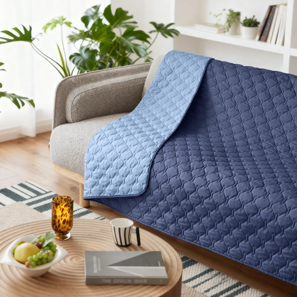 gogobunny 100% Double Sided Waterproof Dog Blanket Soft Pet Bed Cover Reversible Protect Furniture Couch Sofa Car for Puppy Large Dog Cat (Dark Navy/Light Navy, 82x120 Inch (Pack of 1))