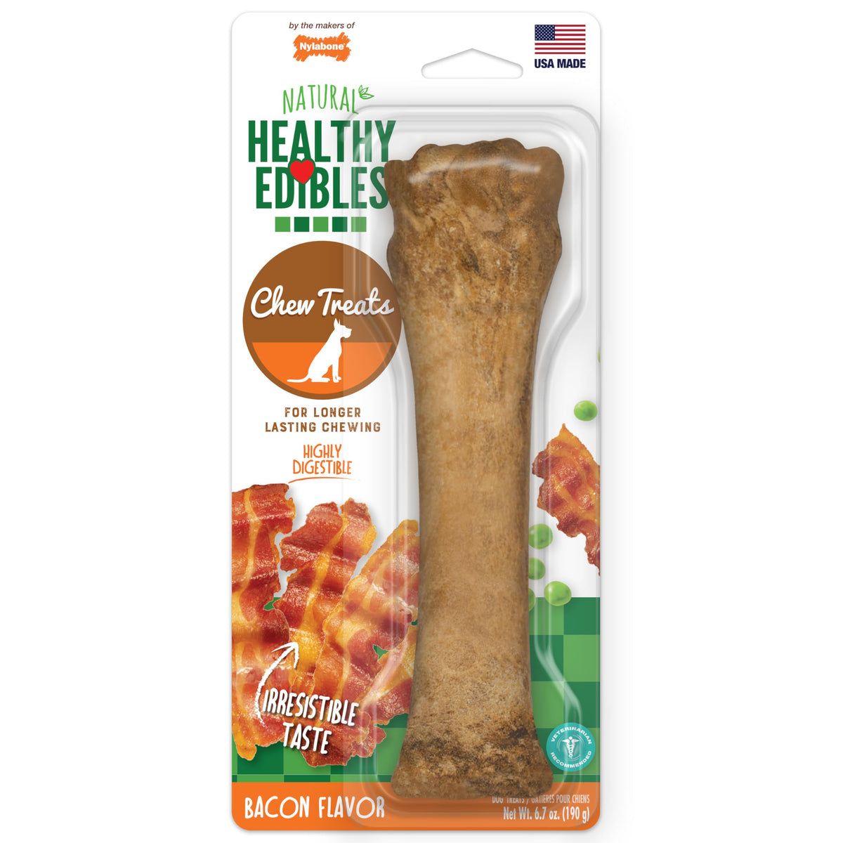 Nylabone Healthy Edibles Natural Dog Chews Long Lasting Bacon Flavor Treats for Dogs, X-Large/Souper (1 Count)