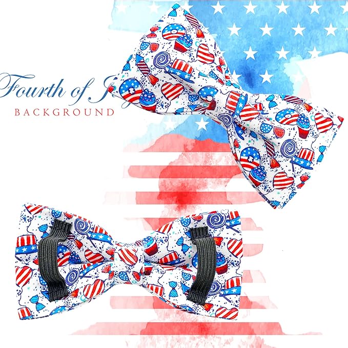Lionheart glory American Flag Dog Collar, 4 of July Dog Bow Collar Heavy Duty Adjustable Patriotic Dog Collar with Bowtie for Small Dogs Pet Gift