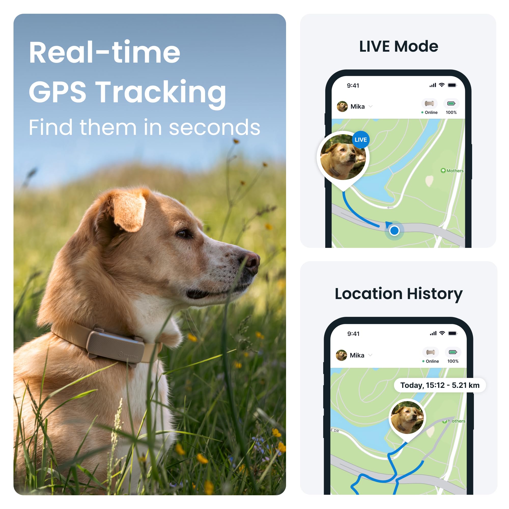 Tractive GPS Dog Tracker (2025 Release) Real-time Pet Location Tracker | Health & Wellness Alerts | Virtual Fence for Dogs | Bark Monitoring (Brown w/Olive Cover)