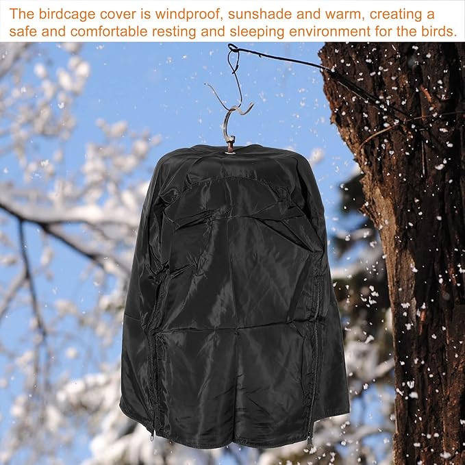 PATIKIL 12" Lx12 Wx17 H Bird Cage Cover, Nylon Rain-Proof Lightproof Shade Good Night Birdcage Cover with Zipper for 12 Inch Cage Parrot Pigeon, Black
