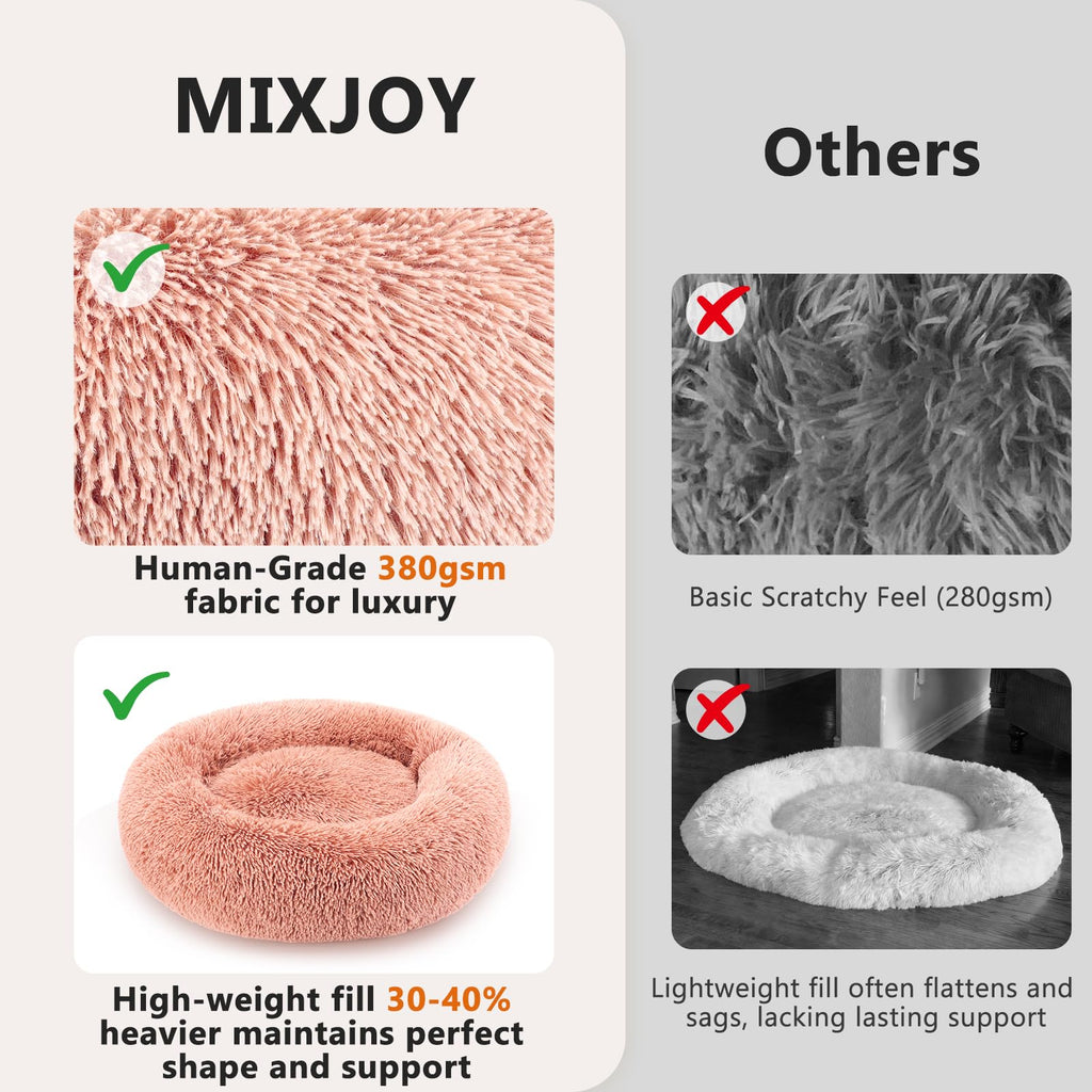 MIXJOY Orthopedic Dog Bed Comfortable Donut Cuddler Round Pet Beds Ultra Soft Washable Dog and Cat Cushion (20''/23''/30'') (23'', Pink)