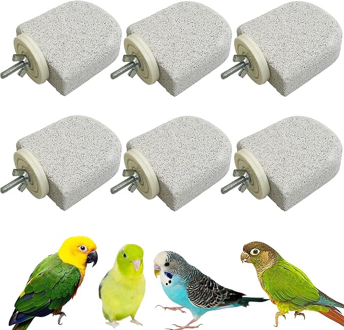 PINVNBY 6 PCS Large Bird Cage Perch Natural Parrot Beak Grinding Stone Calcium Parakeet Chew Toy Bird Stand Platform for Cockatiel Conure Lovebird Finch