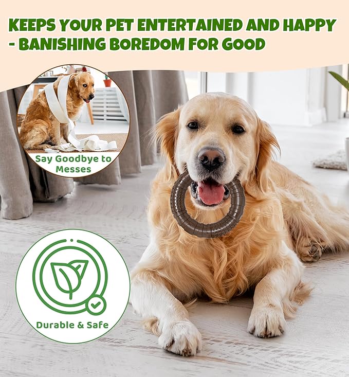 IPTPAS Tough Dog Chew Toy for Aggressive Chewers, Indestructible Beef Flavor Nylon Bone, Durable Dental Toy for Teeth Cleaning & Anxiety Relief, for Small Medium Large Dogs, Keep Them Busy (Brown-O)
