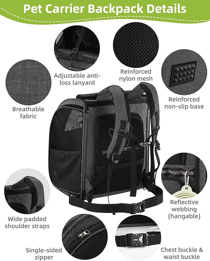 Expandable Cat Carrier Backpacks with Breathable Mesh, Pet Carrier Backpack for Cats Small Dogs Puppies Up to 20 Lbs, Dog Carrier Backpack Great for Travel/Hiking/Camping/Outdoor-Khaki
