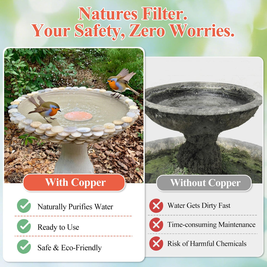 shinryoku Bird Bath Copper Disk, Premium 99.99% Pure Copper, Less Cleaning Frequency, 0.6mm Pure Copper Cleaning Disk, Bird Bath Accessories, Physical Safe Water Purify Outdoor Bird Bowls