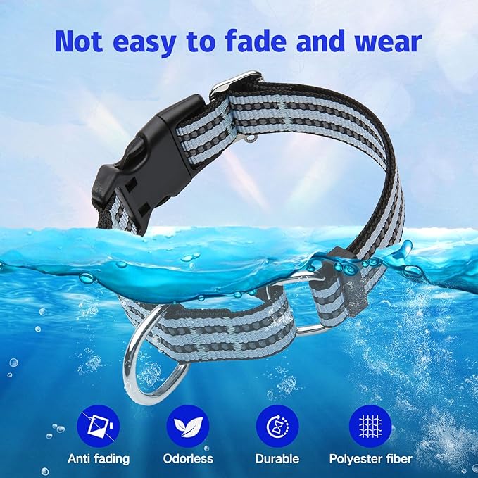 JOYEEIIOO Martingale Dog Collar, Adjustable Nylon Reflective Collar with Quick Release Buckle, No Pull Dog Training Collars for Small Medium Large Dogs (Ice Blue, Small)