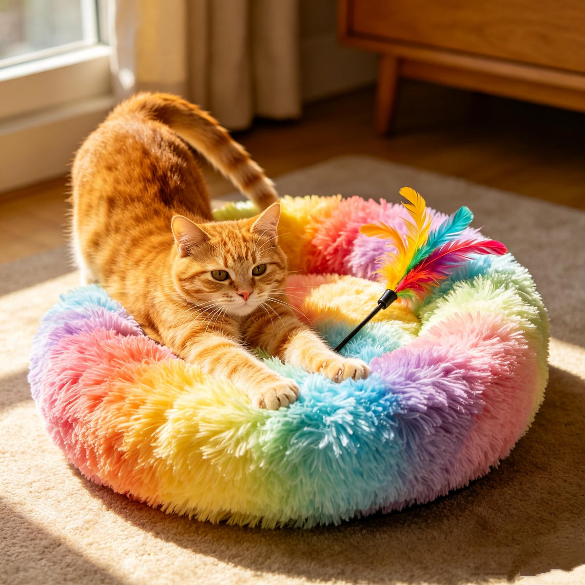 Purrfect Cat Beds - Washable 20 inches, Anti-Anxiety Round Plush Faux Fur, Thick Bottom (Purple, Medium) - Suitable for Indoor Cats & Small/Medium Dogs