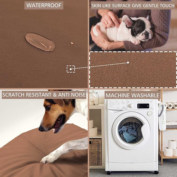 Dog Bed Cover Waterproof Replacement Machine Washable Covers for Dog Bed Heavy Duty Scratch Resistant Mattress Protector Pet Bed Round 44x44 Inch Cover Only Brown