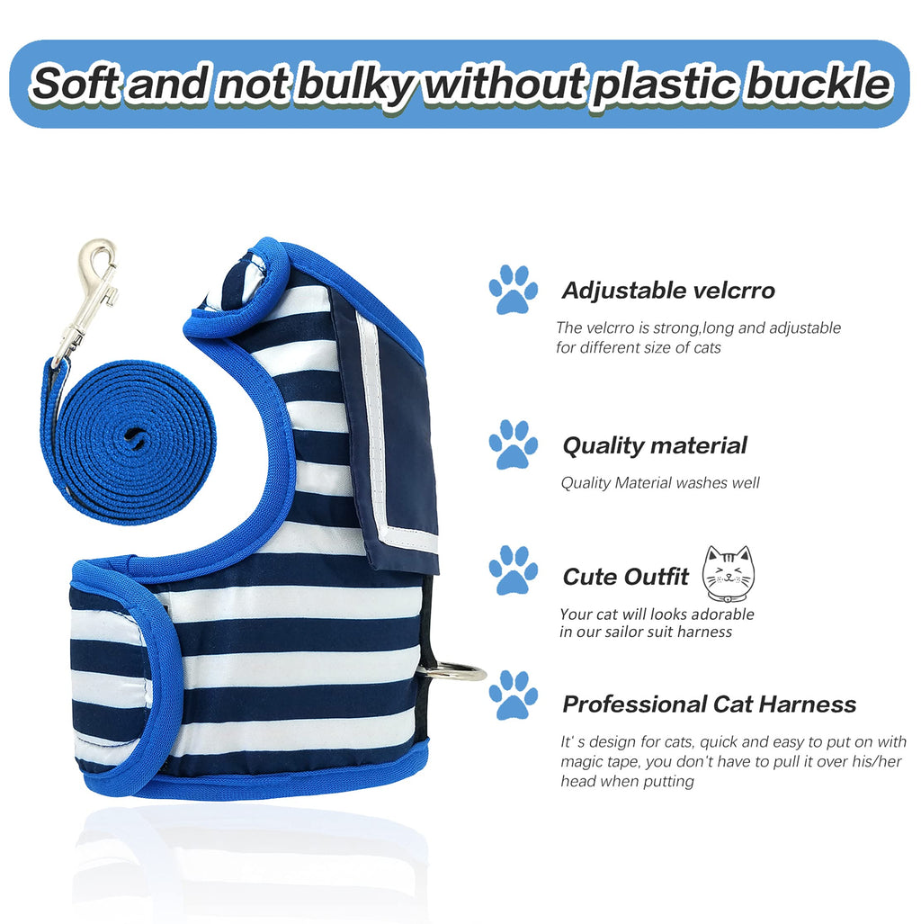 YIZHI MIAOW Cat Harness and Leash Set Escape Proof, Sailor Suit Navy, Large