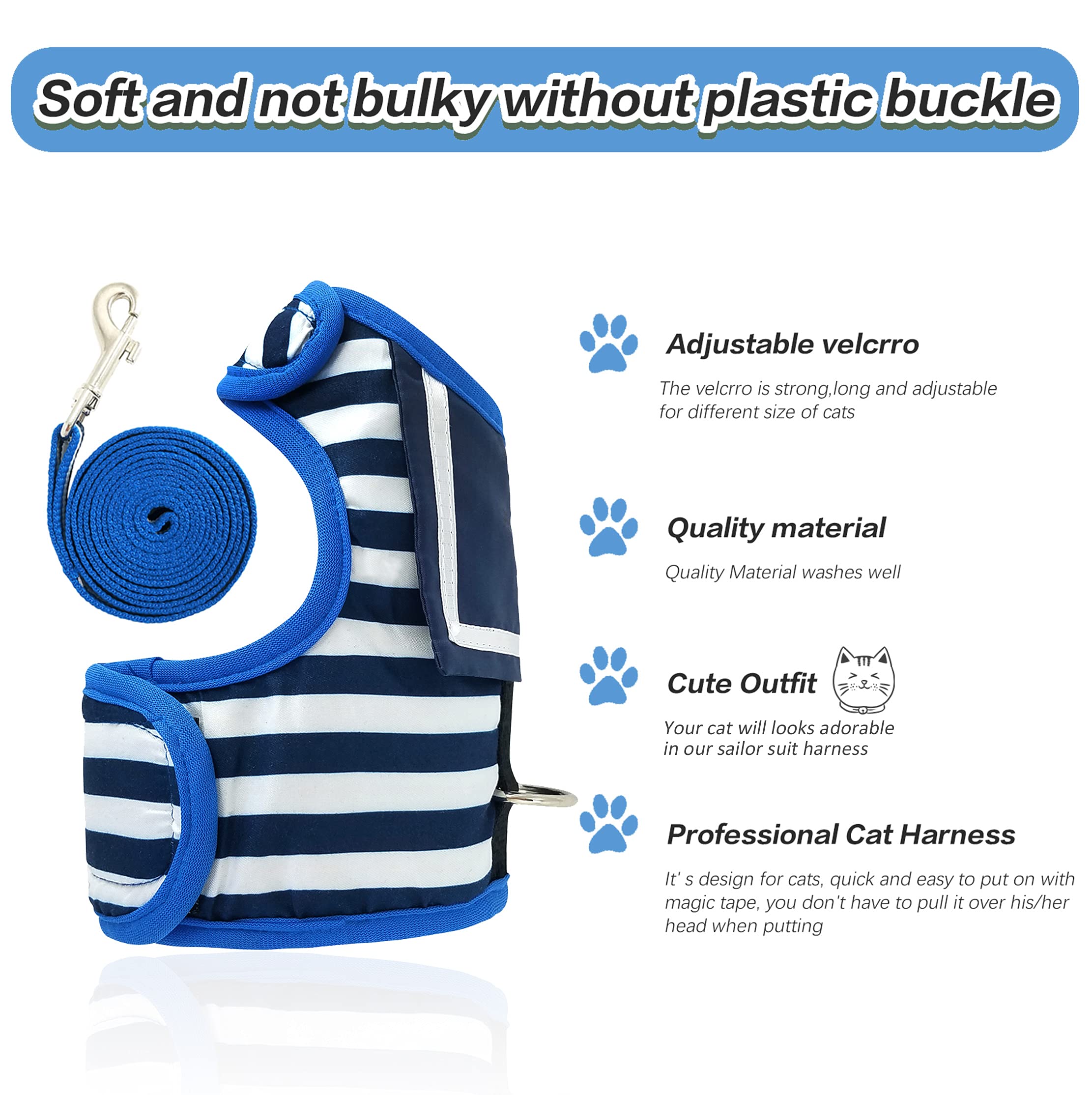 YIZHI MIAOW Cat Harness and Leash Set Escape Proof, Sailor Suit Navy, Large