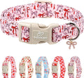 Girl Dog Collar for Large Dogs - Cute Heart Bow Print Girly Dog Collars, Soft Adjustable Spring/Summer Holiday Female Dogs Collar with Quick-Release Buckle XL