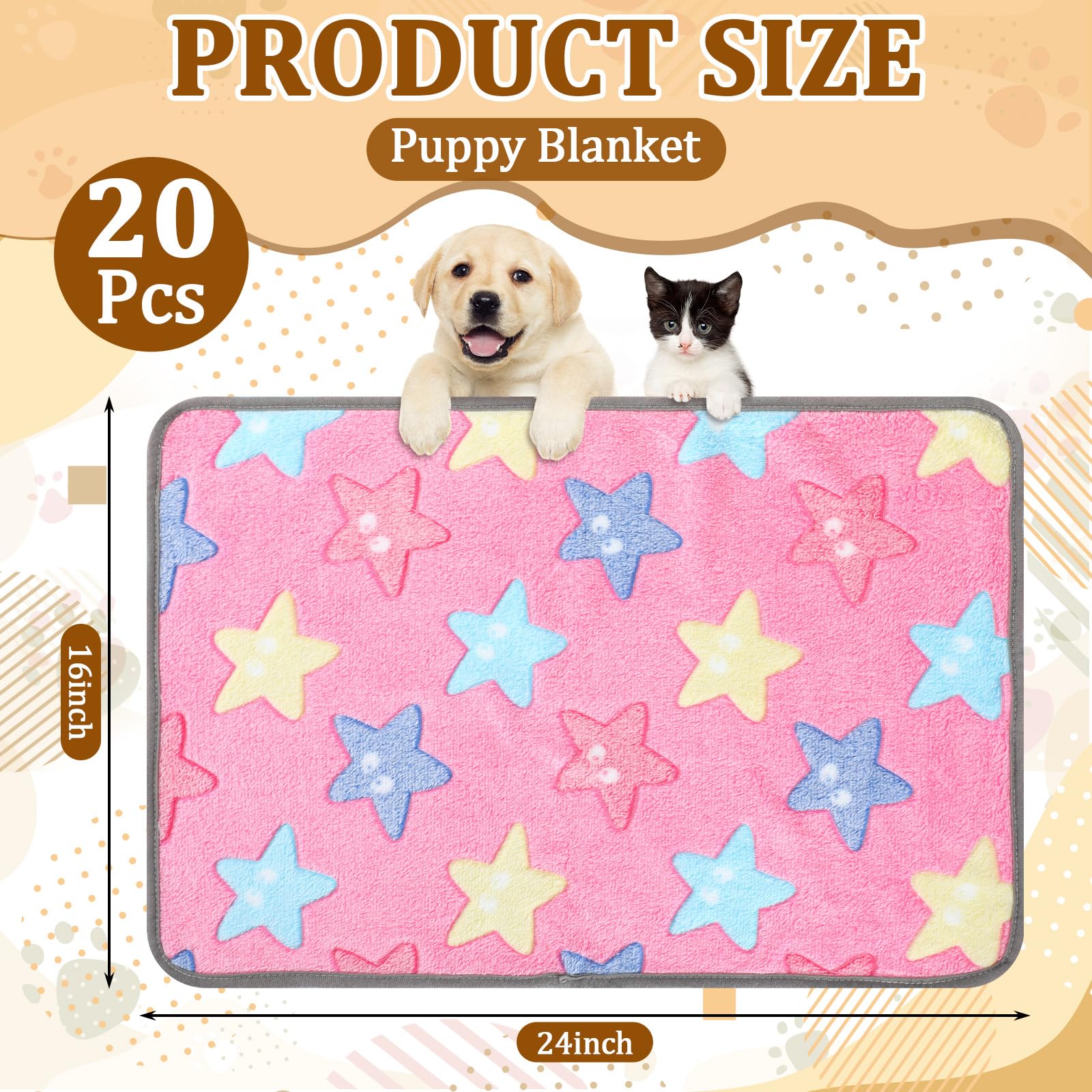 BrightRow 20 Pcs Puppy Blanket Bulk Soft Fluffy Flannel Pets Fleece Blankets for Small Dogs Throw Warm Bed Washable Sleep Mat Bed for Shelter Stray Dog Puppy Cat, 16x24 Inches