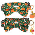 Gelwoo 2 Pack Cotton Cat Collar with Bow Tie and Bell for Male Female Cats,Soft Fancy Breakaway Kitty Kitten Collar with Ghost& Pumpkin Patterned Design for Boy Girl Cats. (Pumpkin&Mushroom)