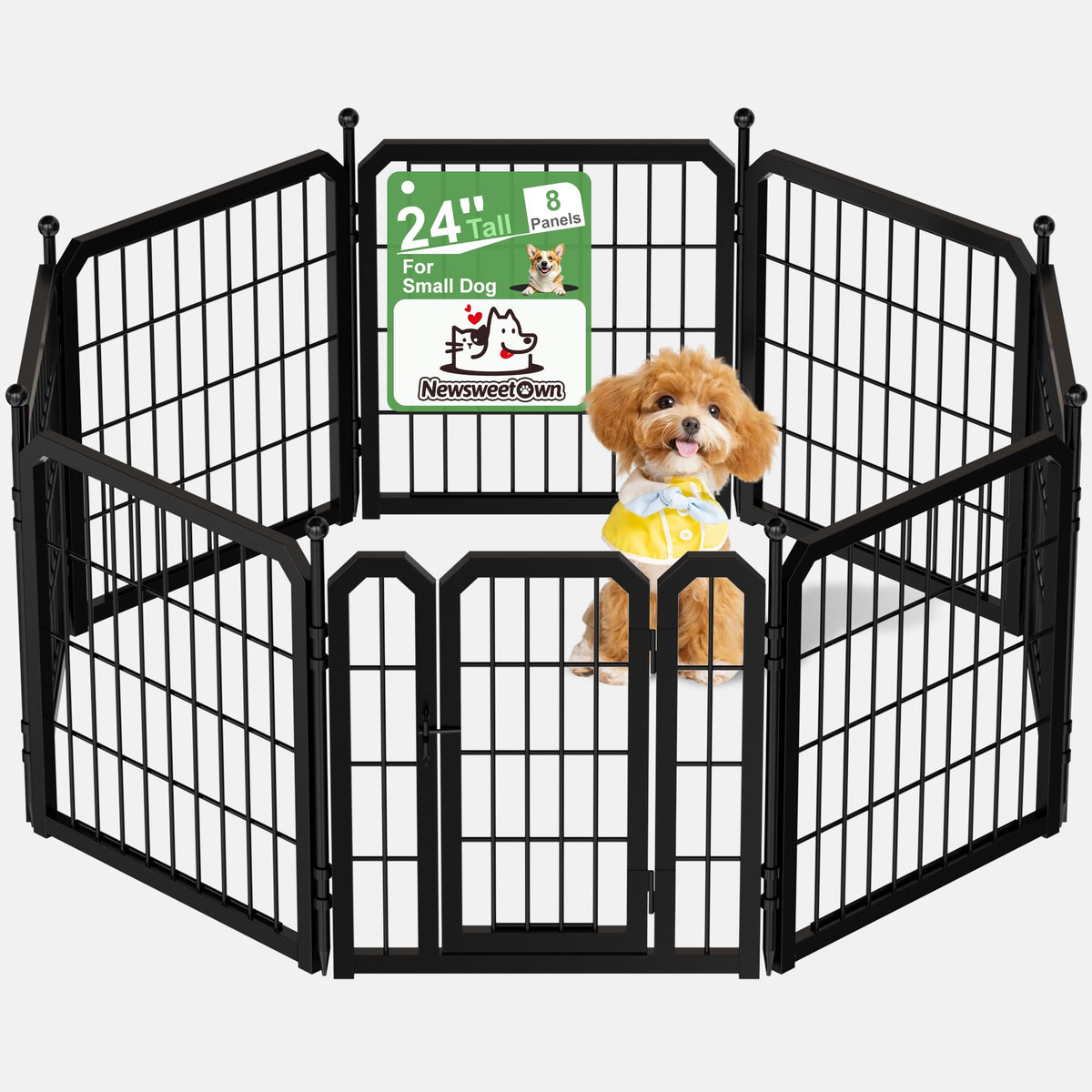 Newsweetown Indoor Dog Playpen, 24 Inch Metal Puppy Playpen, 8 Panels